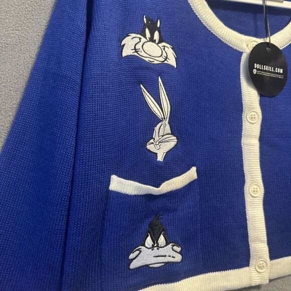NWT Dolls Kill X Looney Tunes Cropped Cardigan Sweater Womens Plus Size 1X Blue - Picture 4 of 7